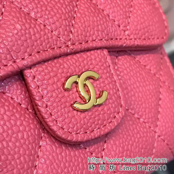 CHANEL香奈兒 18年春夏新款 CF短三折錢包 荔枝紋頭層牛皮 水蜜桃色 82288  DJC3130